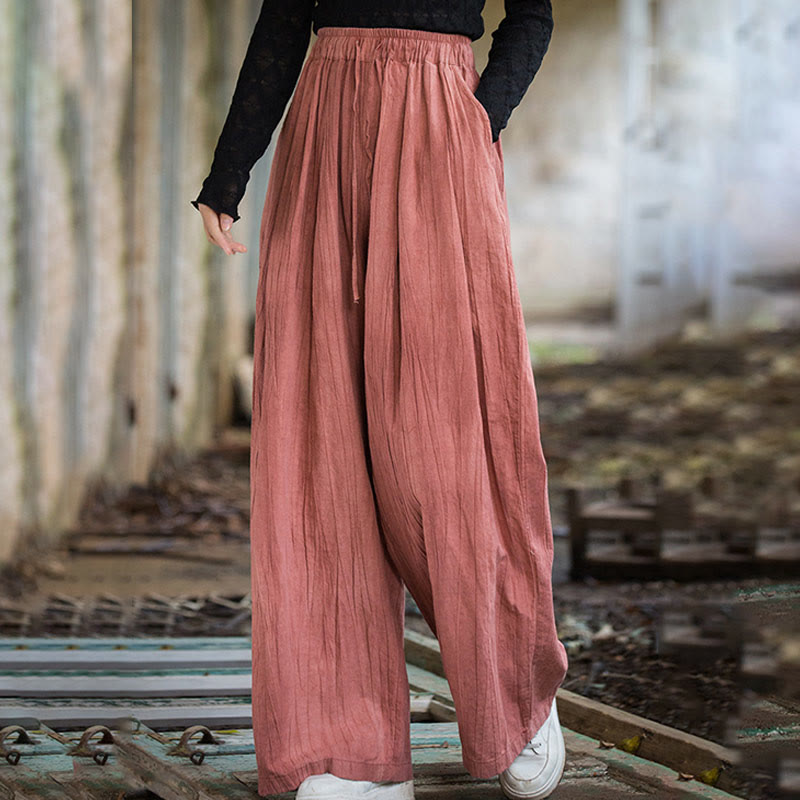 Tactile Ramie Cotton Wide-Leg Meditation Pants with Pockets