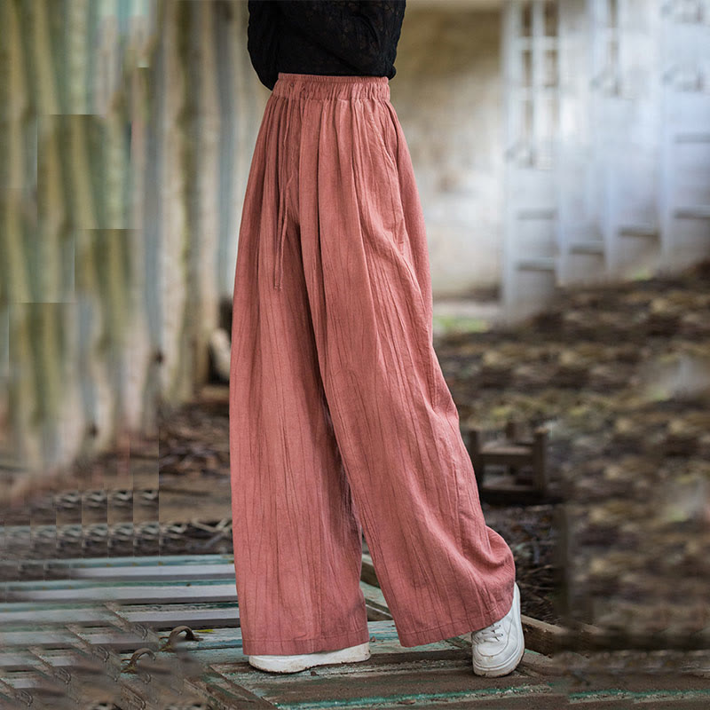 Tactile Ramie Cotton Wide-Leg Meditation Pants with Pockets