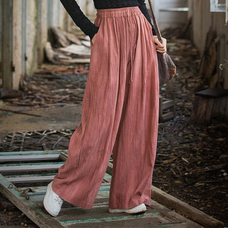 Tactile Ramie Cotton Wide-Leg Meditation Pants with Pockets