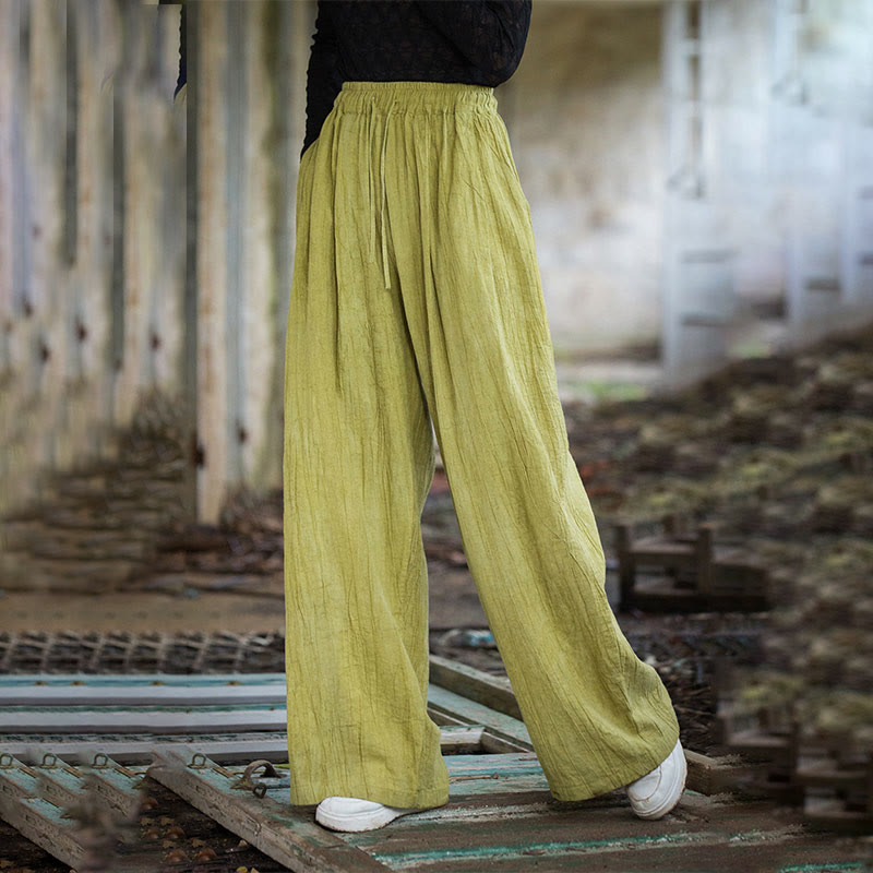 Tactile Ramie Cotton Wide-Leg Meditation Pants with Pockets