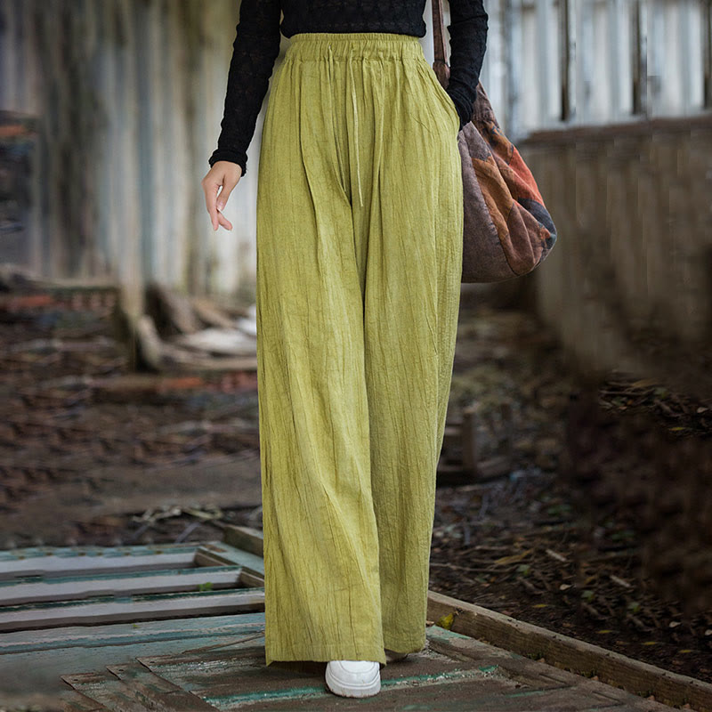 Tactile Ramie Cotton Wide-Leg Meditation Pants with Pockets