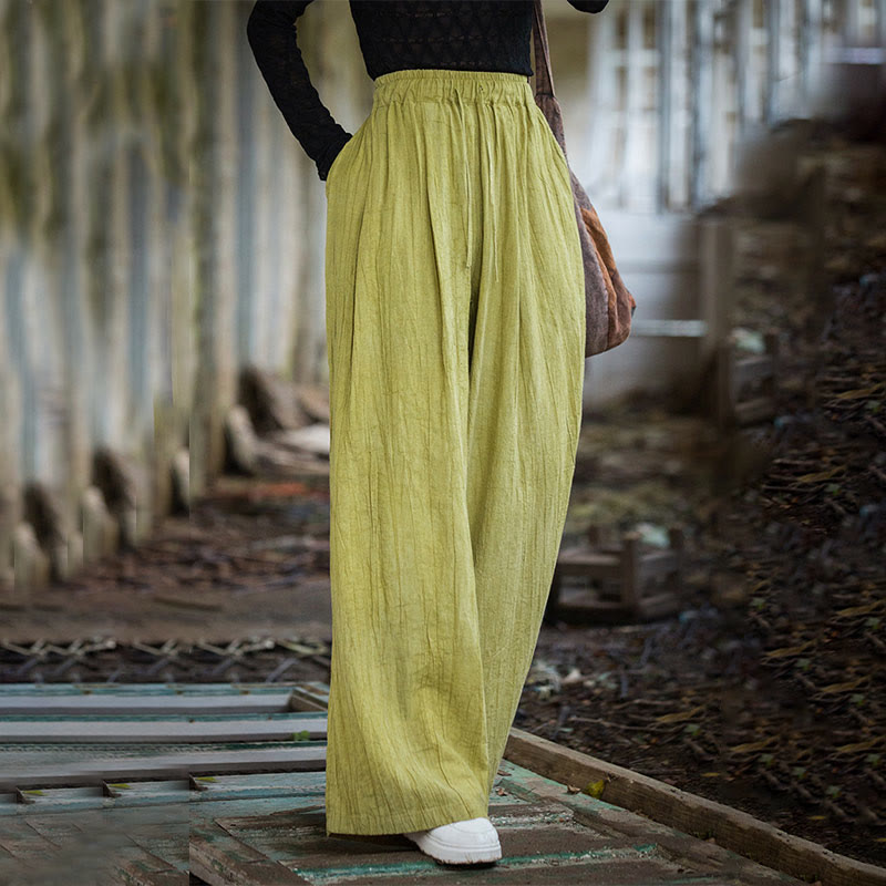Tactile Ramie Cotton Wide-Leg Meditation Pants with Pockets