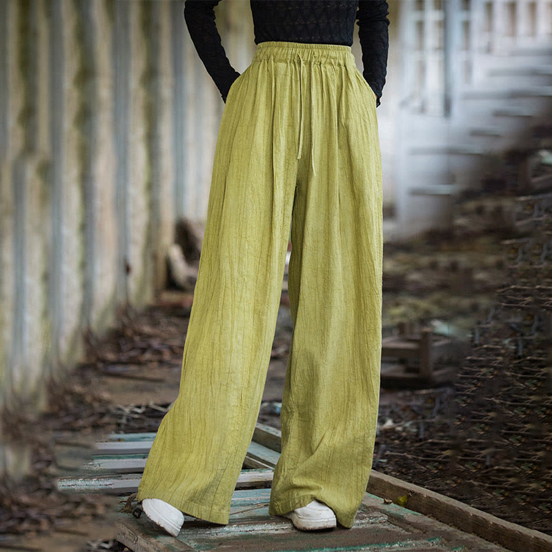 Tactile Ramie Cotton Wide-Leg Meditation Pants with Pockets