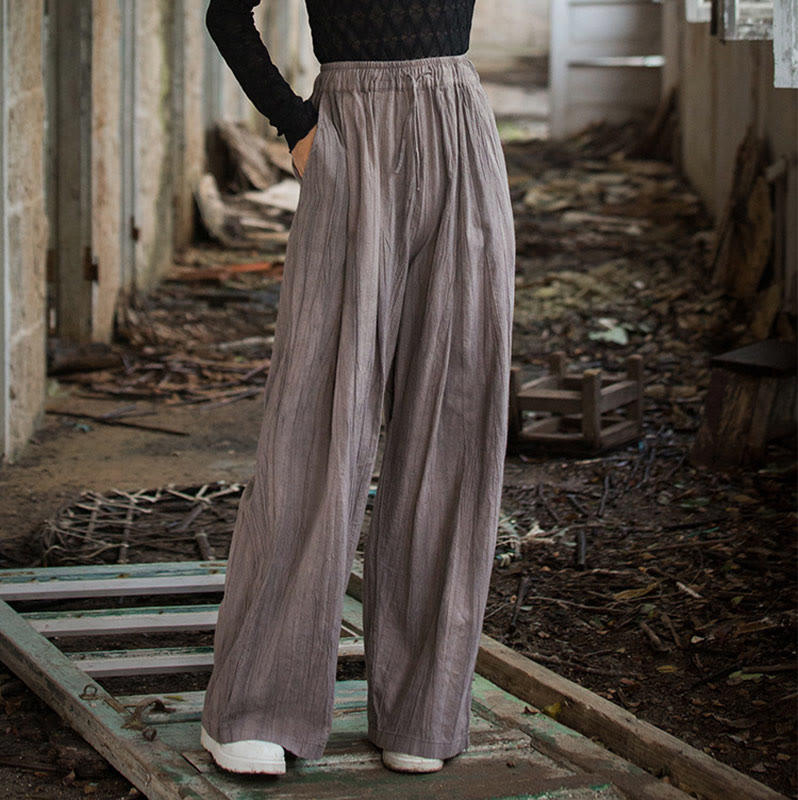 Tactile Ramie Cotton Wide-Leg Meditation Pants with Pockets