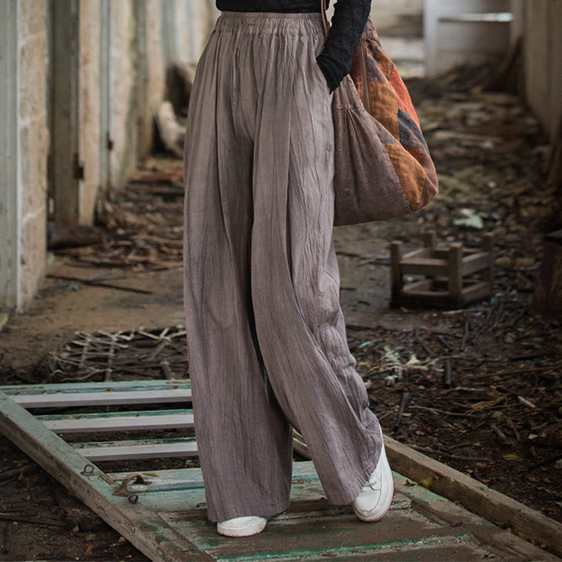 Tactile Ramie Cotton Wide-Leg Meditation Pants with Pockets