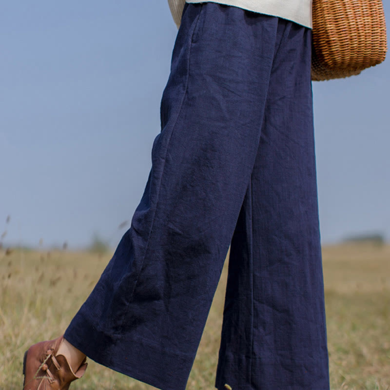 Breathable Ramie Wide-Leg Meditation Pants with Pockets