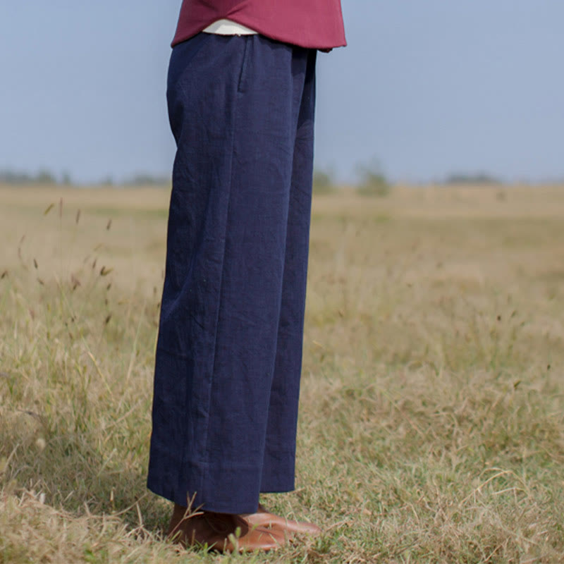 Breathable Ramie Wide-Leg Meditation Pants with Pockets