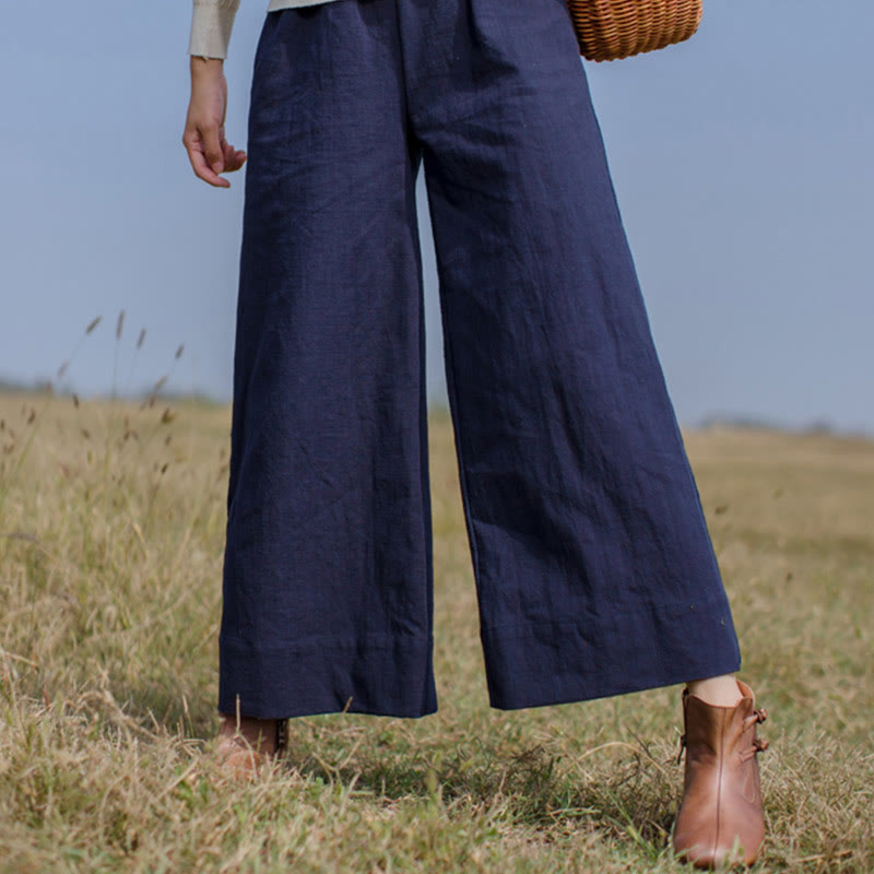 Breathable Ramie Wide-Leg Meditation Pants with Pockets