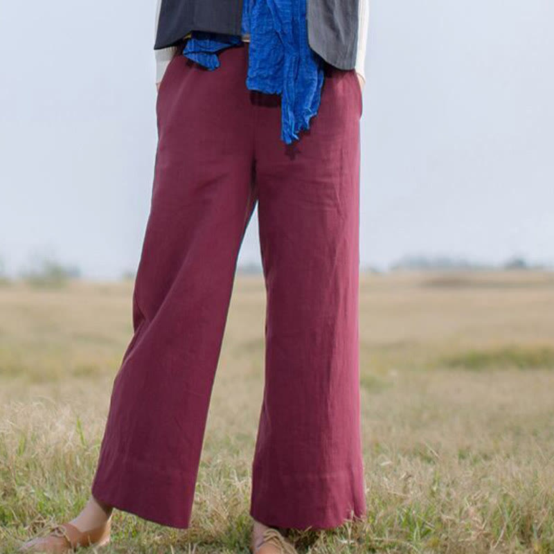 Breathable Ramie Wide-Leg Meditation Pants with Pockets