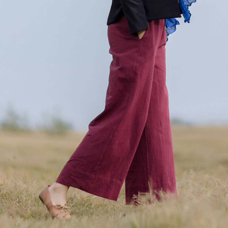 Breathable Ramie Wide-Leg Meditation Pants with Pockets
