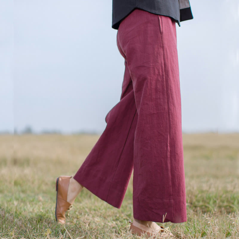 Breathable Ramie Wide-Leg Meditation Pants with Pockets