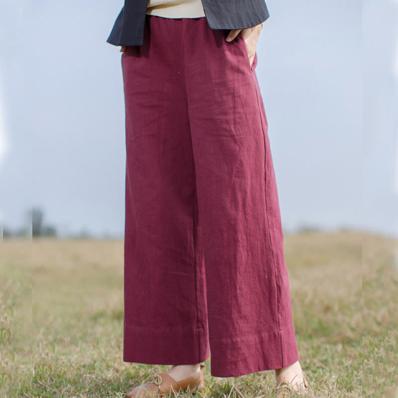 Breathable Ramie Wide-Leg Meditation Pants with Pockets