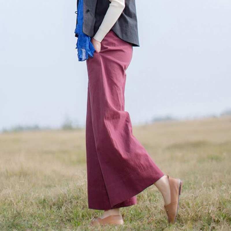 Breathable Ramie Wide-Leg Meditation Pants with Pockets