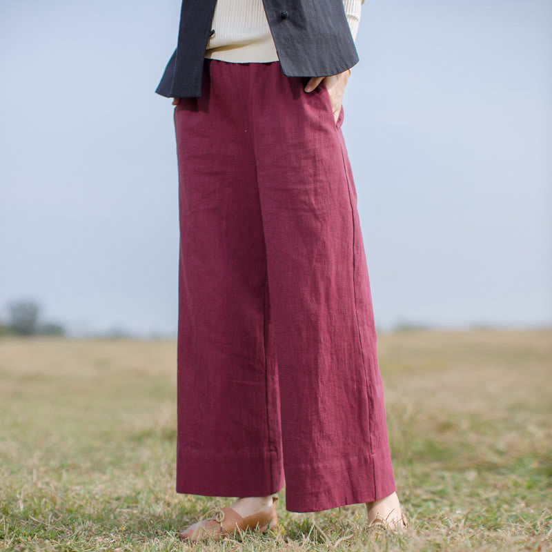 Breathable Ramie Wide-Leg Meditation Pants with Pockets