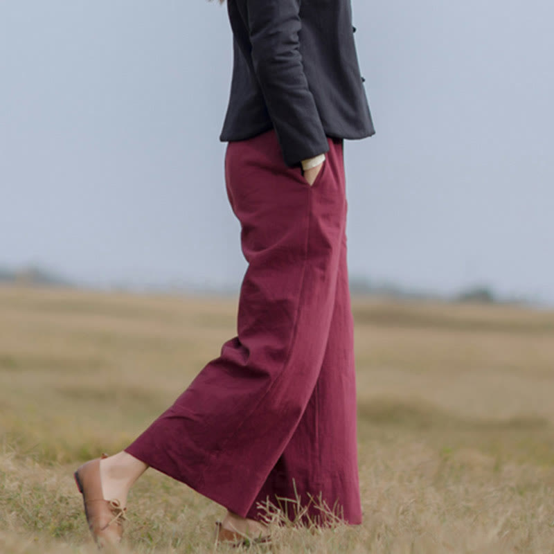 Breathable Ramie Wide-Leg Meditation Pants with Pockets