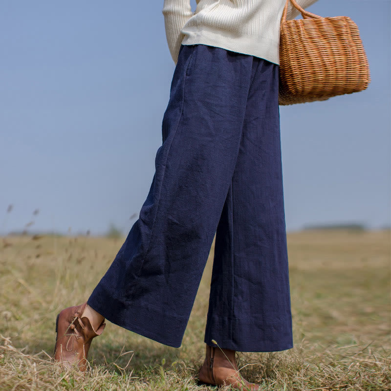 Breathable Ramie Wide-Leg Meditation Pants with Pockets