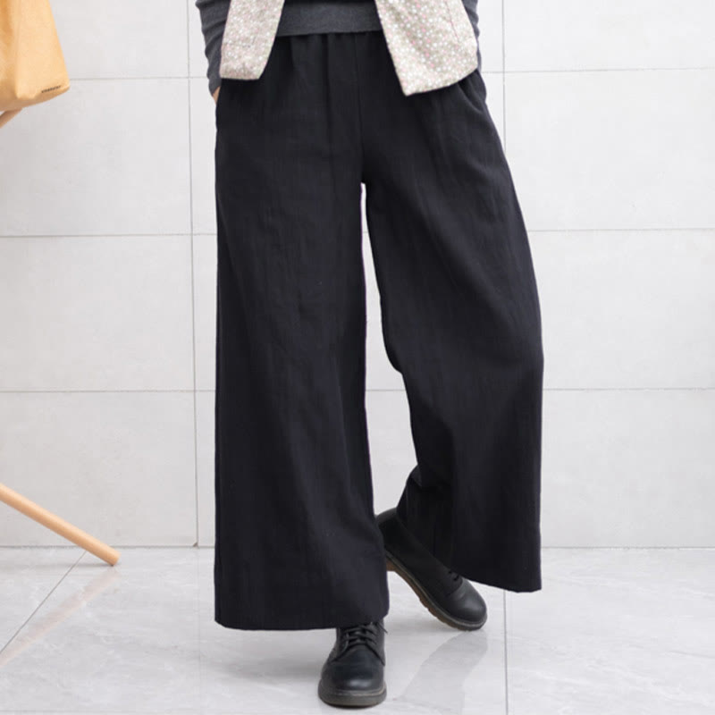 Breathable Ramie Wide-Leg Meditation Pants with Pockets