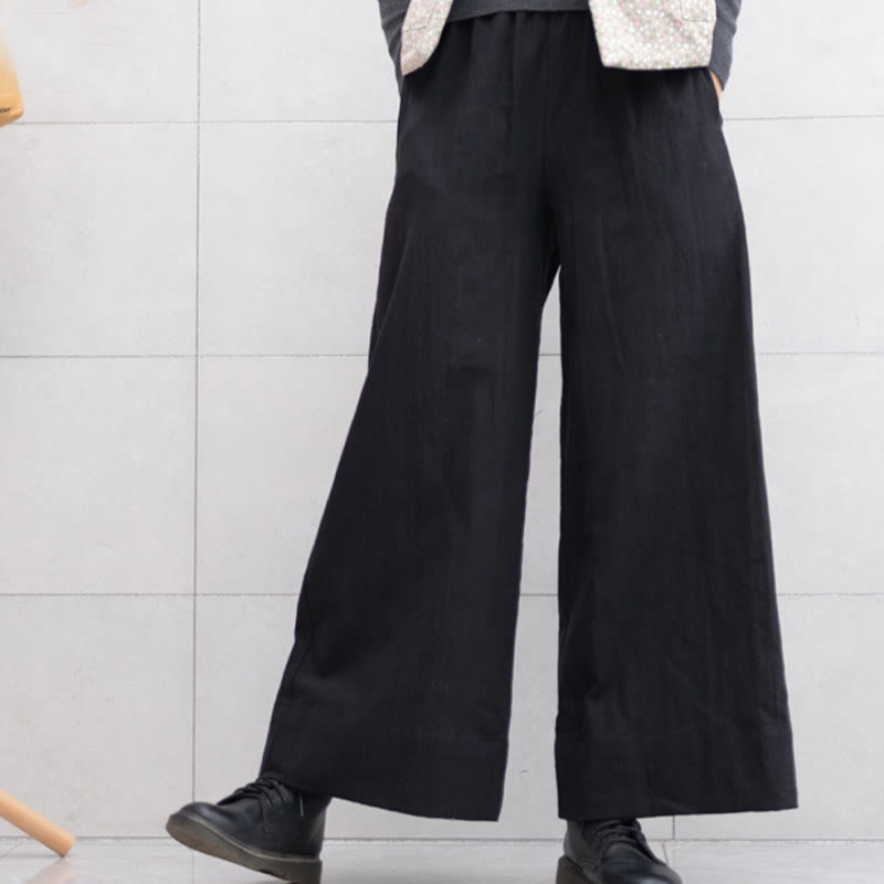 Breathable Ramie Wide-Leg Meditation Pants with Pockets