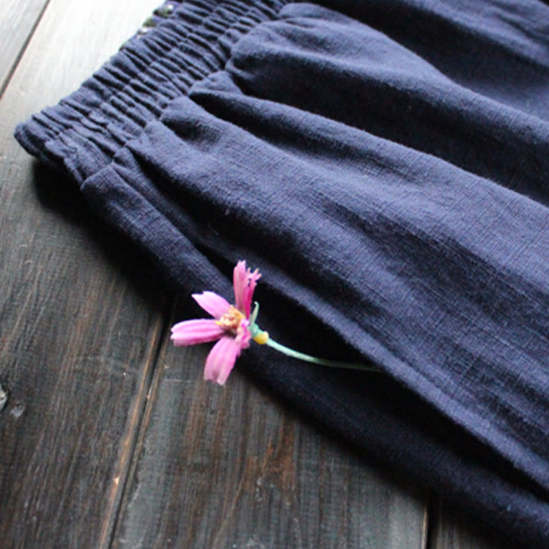 Breathable Ramie Wide-Leg Meditation Pants with Pockets