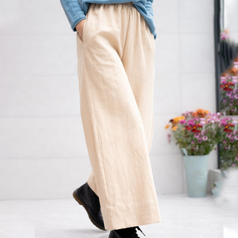 Breathable Ramie Wide-Leg Meditation Pants with Pockets