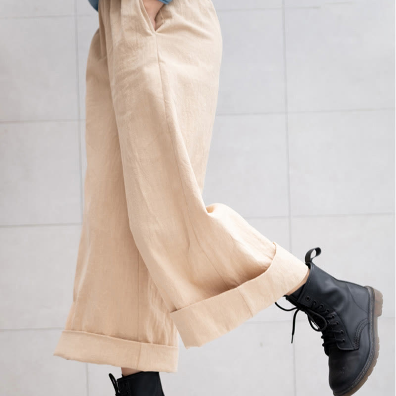 Breathable Ramie Wide-Leg Meditation Pants with Pockets