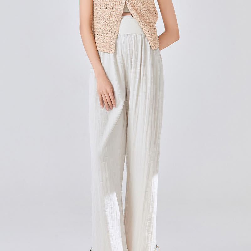 Casual Plain Loose High elastic belly support Women's Viscose Wide Leg Pants With Pockets