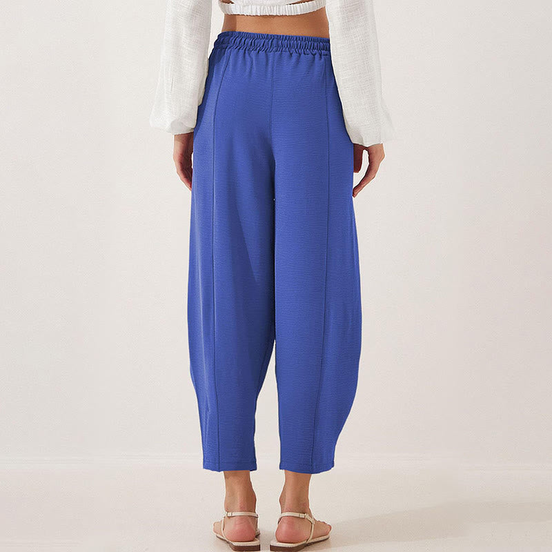 Casual Plain Loose Drawstring Women's Polyester 7/8 Length Pants With Pockets