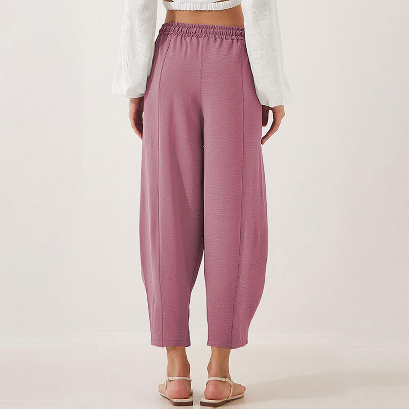 Casual Plain Loose Drawstring Women's Polyester 7/8 Length Pants With Pockets