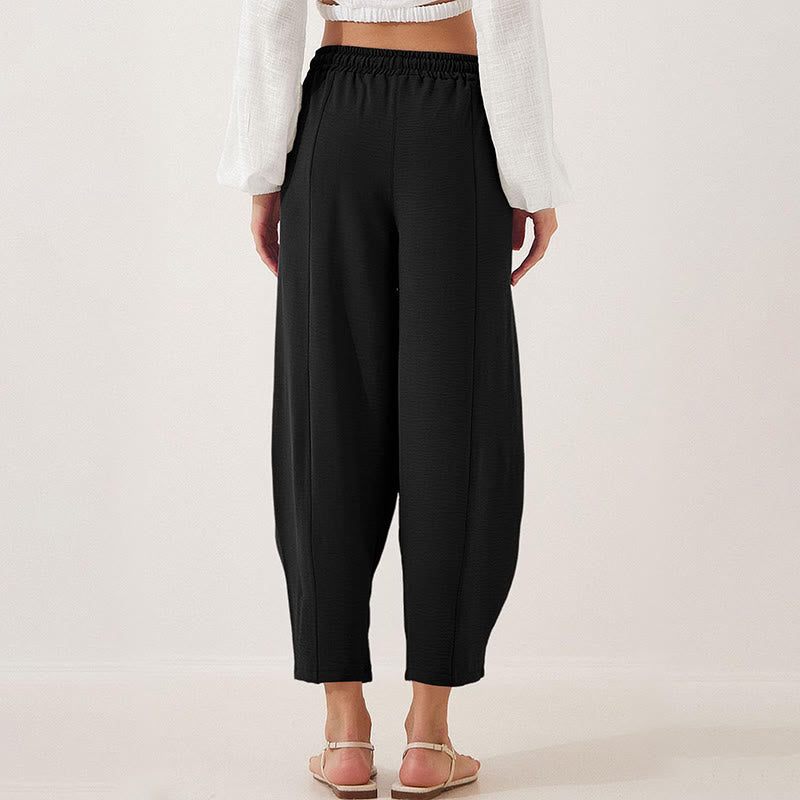 Casual Plain Loose Drawstring Women's Polyester 7/8 Length Pants With Pockets