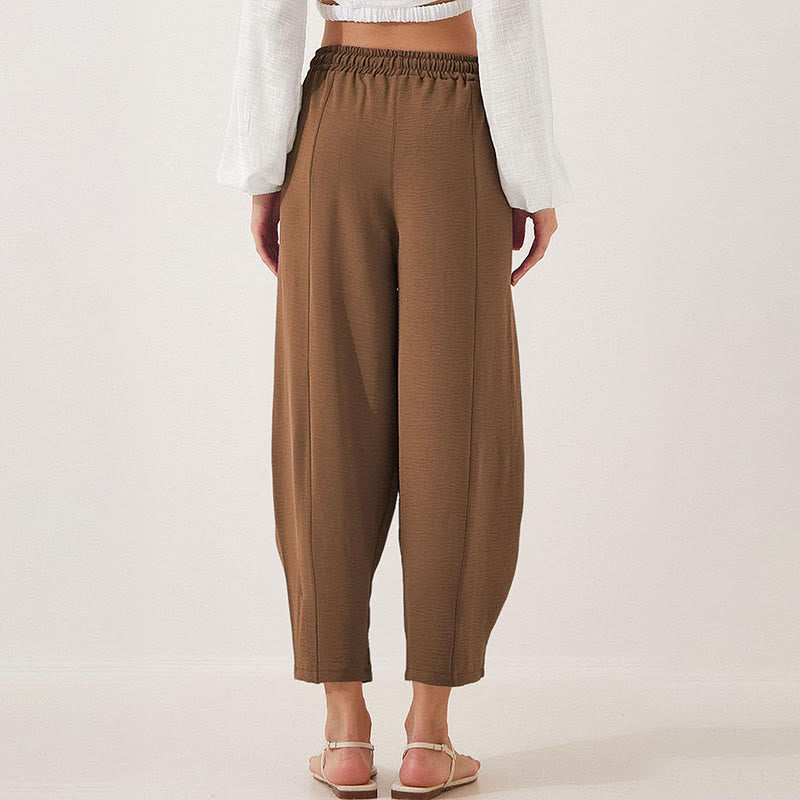 Casual Plain Loose Drawstring Women's Polyester 7/8 Length Pants With Pockets