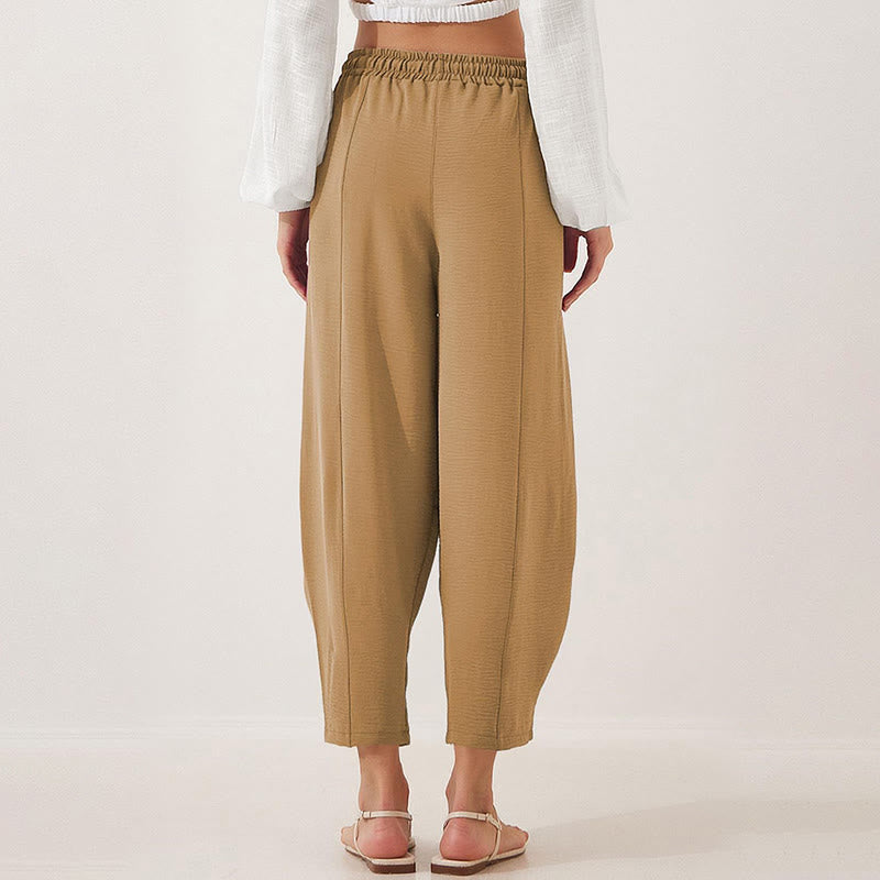 Casual Plain Loose Drawstring Women's Polyester 7/8 Length Pants With Pockets