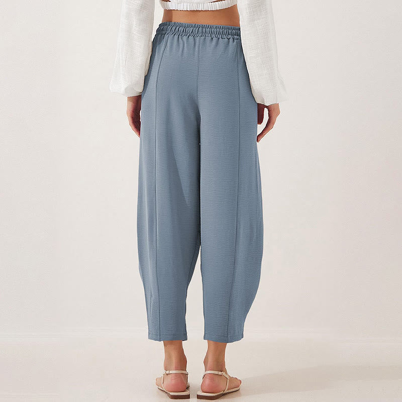 Casual Plain Loose Drawstring Women's Polyester 7/8 Length Pants With Pockets