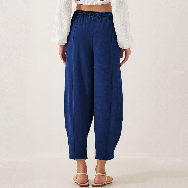 Casual Plain Loose Drawstring Women's Polyester 7/8 Length Pants With Pockets
