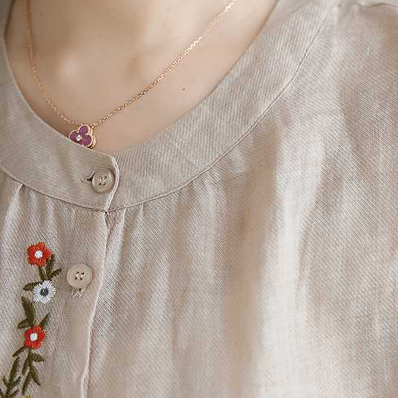 2Pcs Cotton Embroidery Flowers Shirt Top Pants Meditation Zen Tai Chi Clothing Women's Set