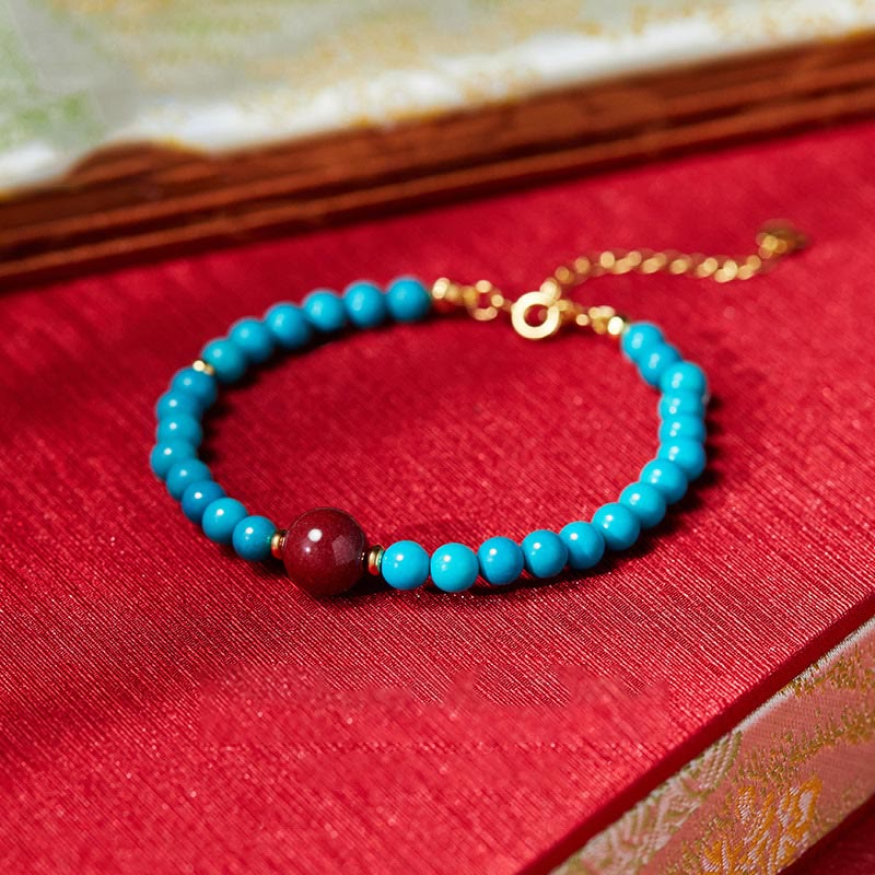 Minimalist 925 Sterling Silver Turquoise and Cinnabar Energy Bracelet