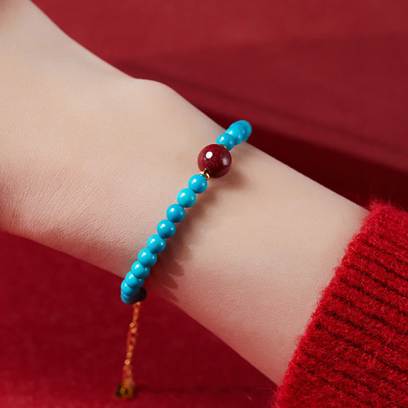 Minimalist 925 Sterling Silver Turquoise and Cinnabar Energy Bracelet