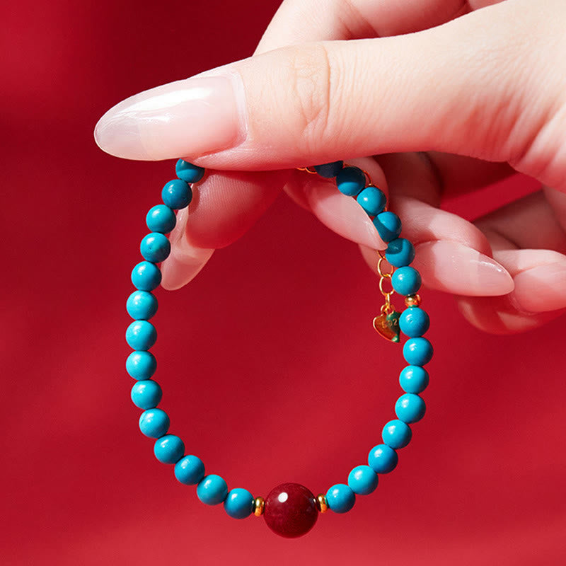 Minimalist 925 Sterling Silver Turquoise and Cinnabar Energy Bracelet