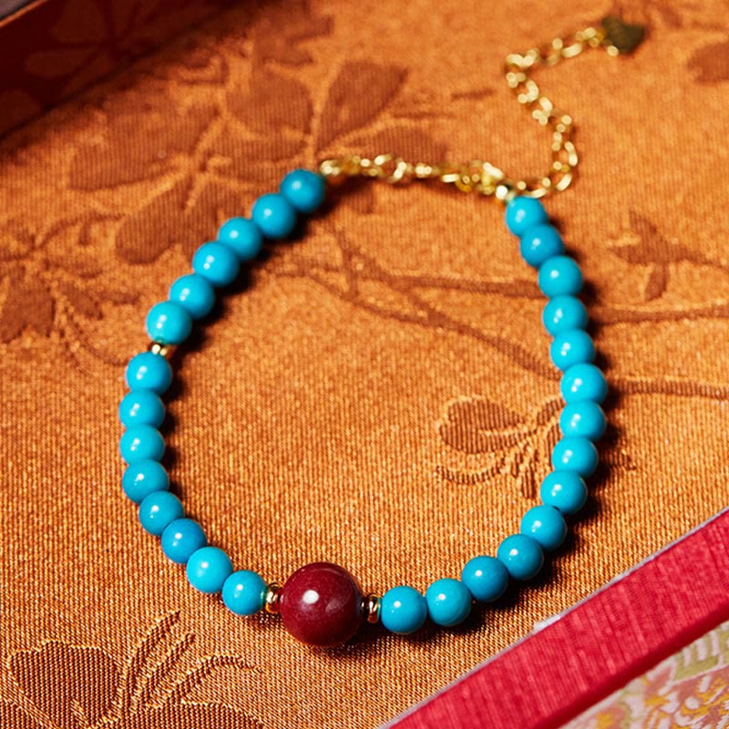 Minimalist 925 Sterling Silver Turquoise and Cinnabar Energy Bracelet