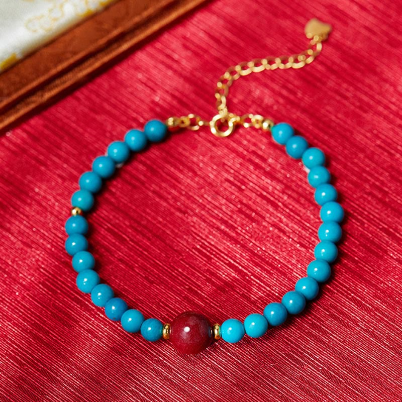 Minimalist 925 Sterling Silver Turquoise and Cinnabar Energy Bracelet
