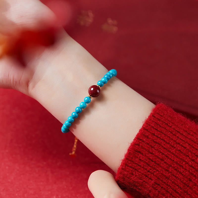 Minimalist 925 Sterling Silver Turquoise and Cinnabar Energy Bracelet