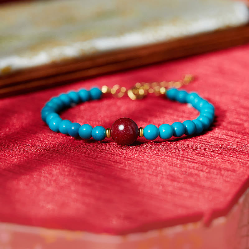 Minimalist 925 Sterling Silver Turquoise and Cinnabar Energy Bracelet