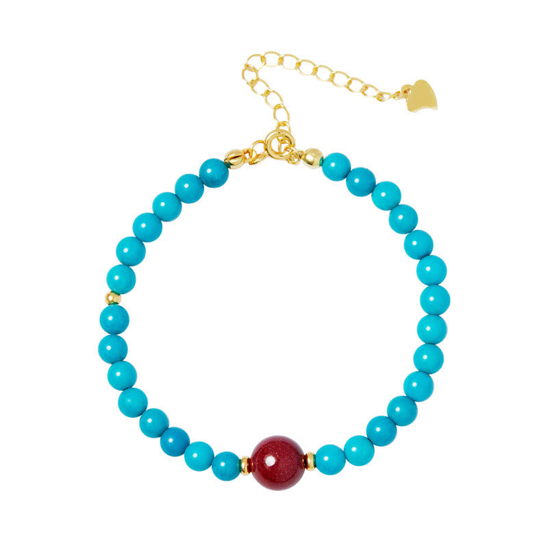 Minimalist 925 Sterling Silver Turquoise and Cinnabar Energy Bracelet