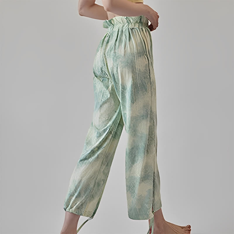 Ink Print Adjustable Leg Tie Meditation Harem Pants