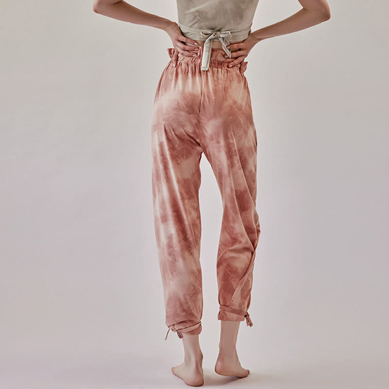 Ink Print Adjustable Leg Tie Meditation Harem Pants