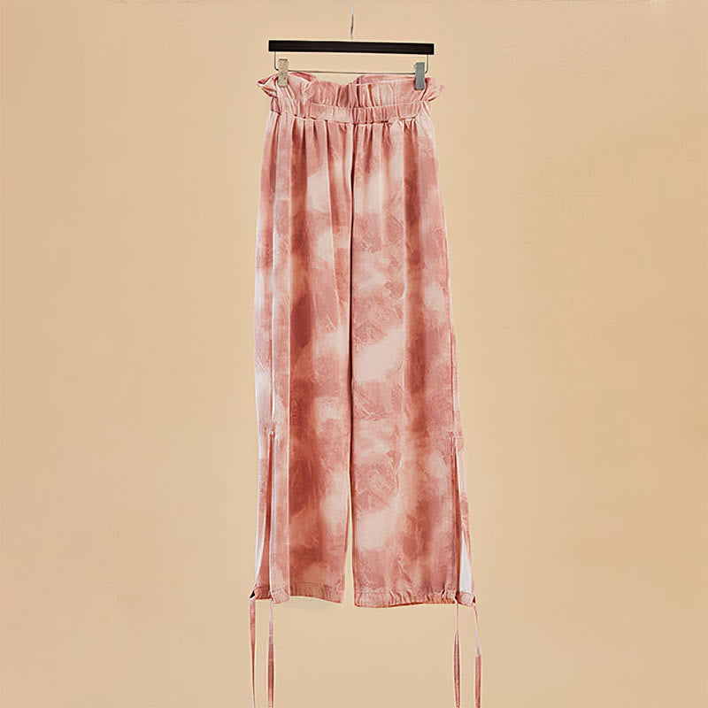 Ink Print Adjustable Leg Tie Meditation Harem Pants