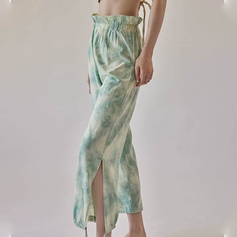 Ink Print Adjustable Leg Tie Meditation Harem Pants