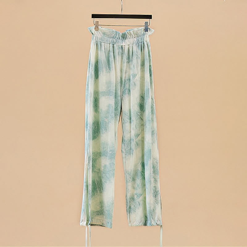 Ink Print Adjustable Leg Tie Meditation Harem Pants