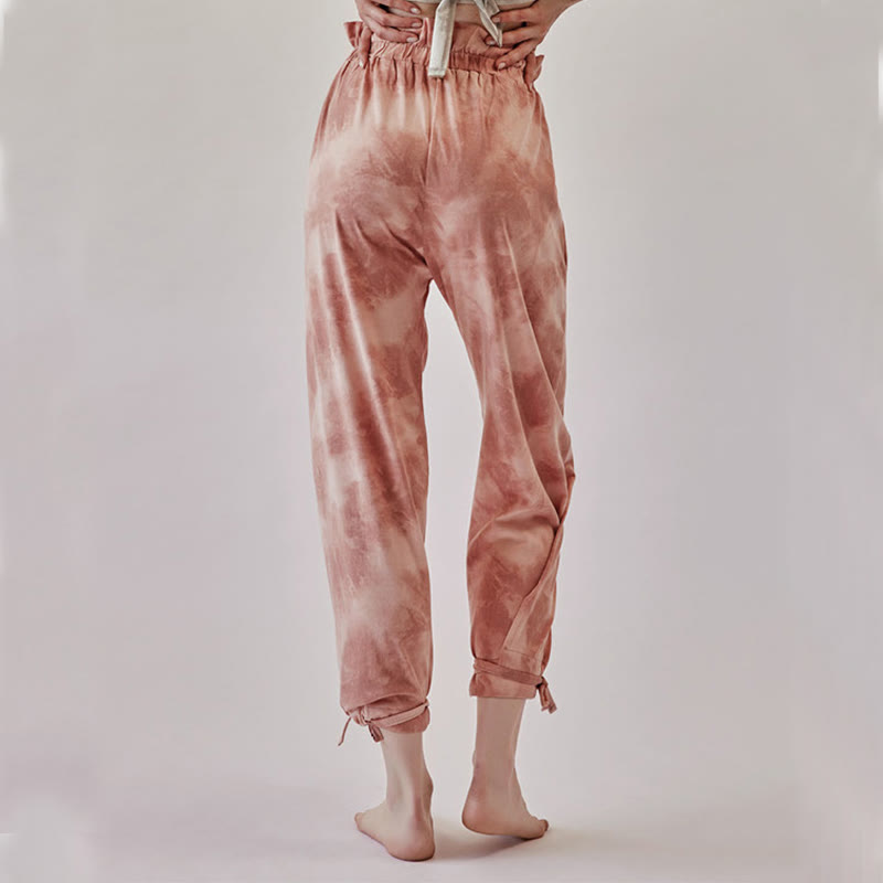 Ink Print Adjustable Leg Tie Meditation Harem Pants