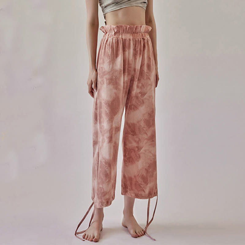 Ink Print Adjustable Leg Tie Meditation Harem Pants
