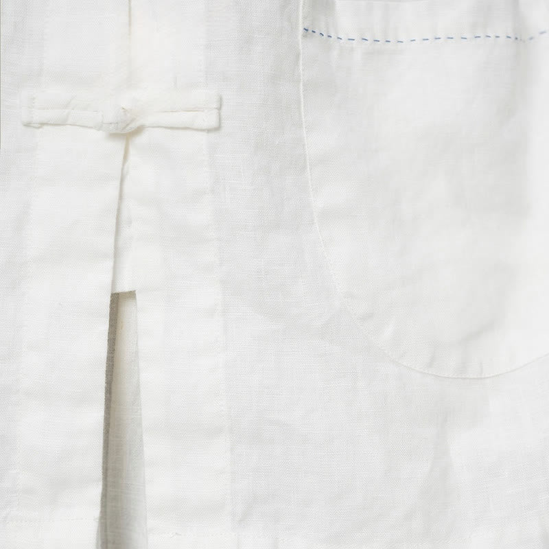 Linen Stand-Collar Frog-Button Mindful Meditation Shirt